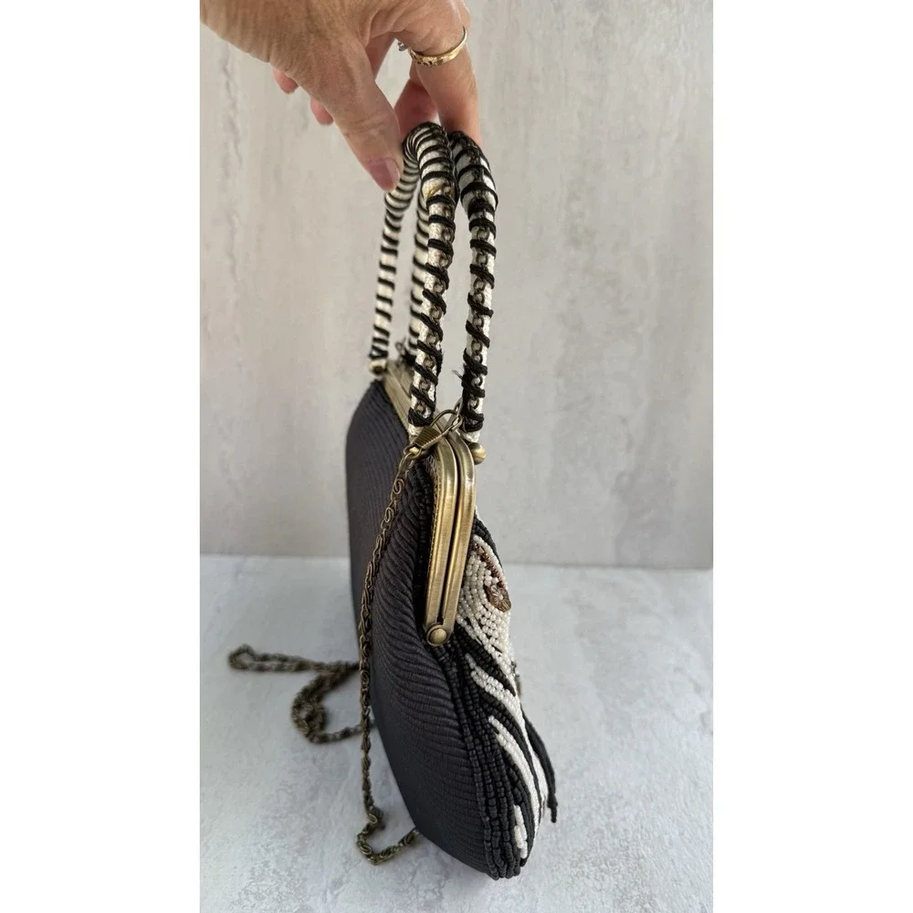 Vtg New Beaded Zebra Handbag Purse Coldwater Creek Mint Condition Never Used 666